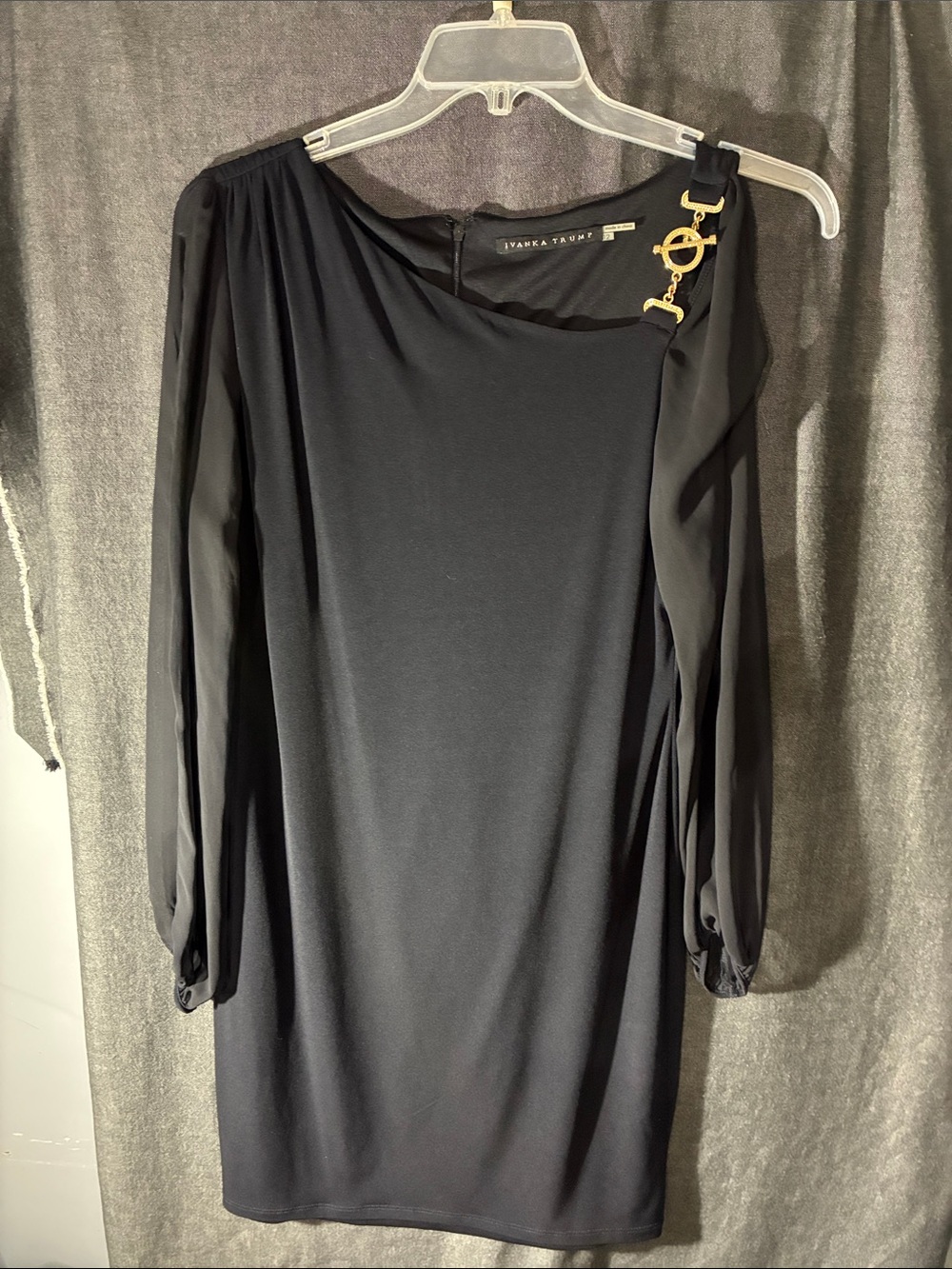 Ivanka Trump Black One-Shoulder Dress with Gold Hardware